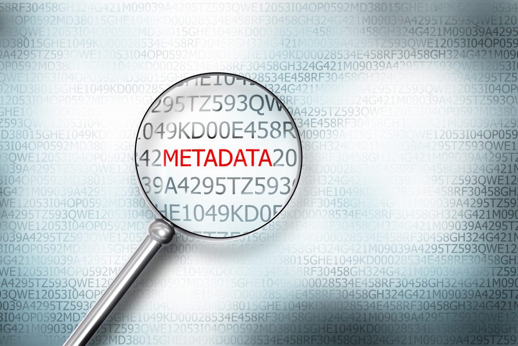 reading metadata on digital computer screen with a magnifying glass internet security